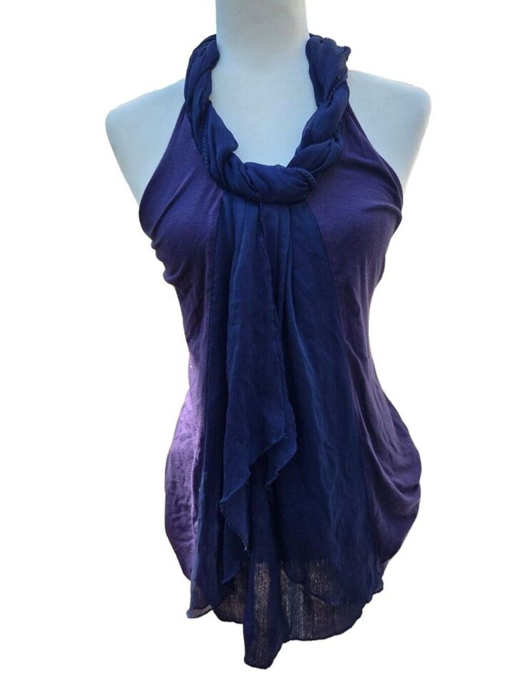 Purple Halter Top Chiffon Neck Scarf Drape Bohemian Indie Sleaze Grunge Small